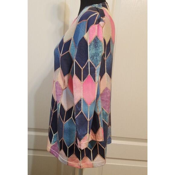 Exclusive Women's Size L Multicolored Geometric 3/4 Sleeve V-Neck Tunic - EUC - Picture 4 of 5